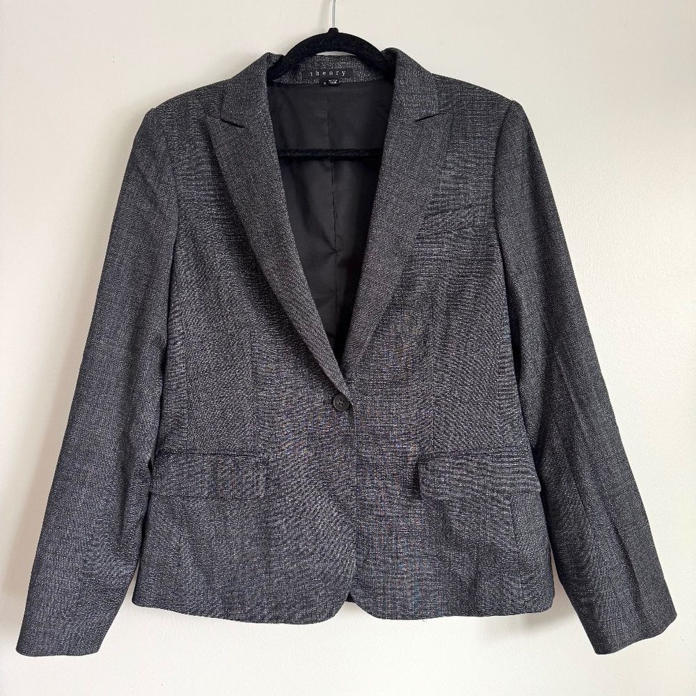 Theory 100% Wool Grey Single Button Blazer | Size… - image 1